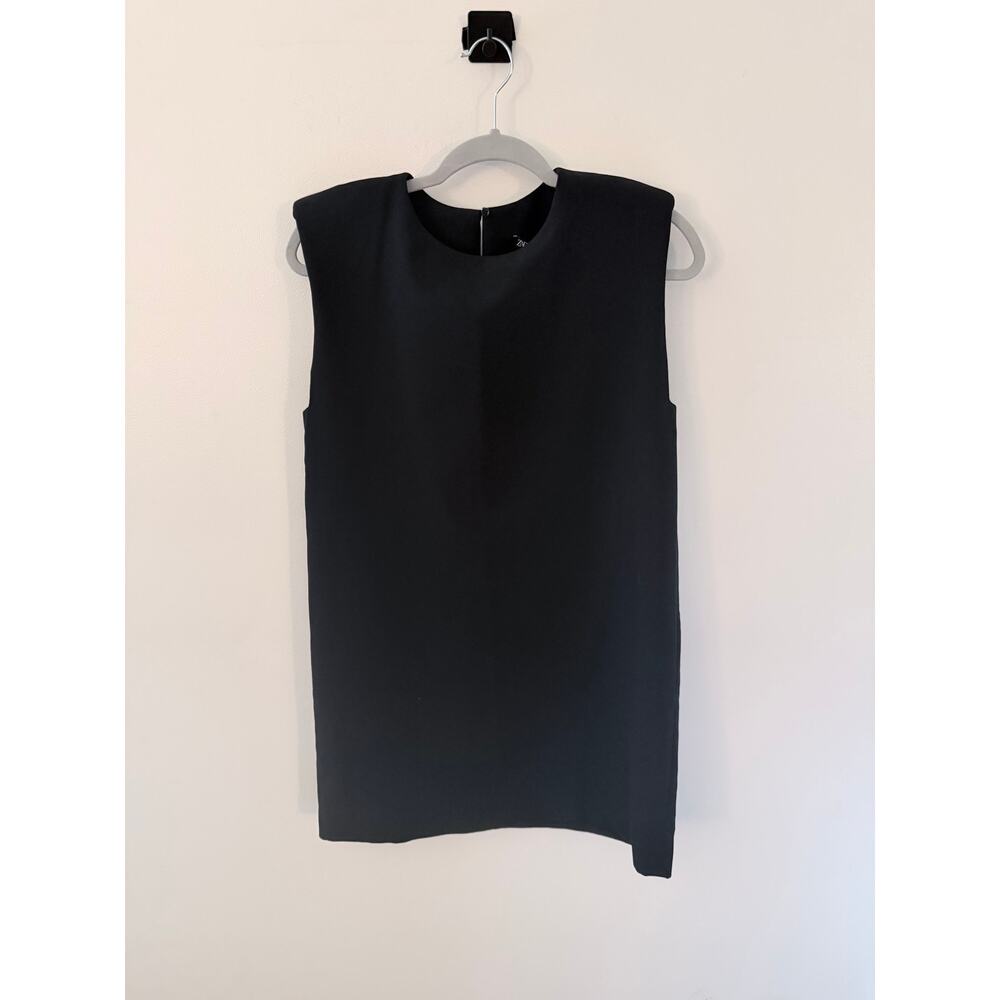 Zara Sleeveless Shoulder Pad Mini Black Shift Dress-Size S